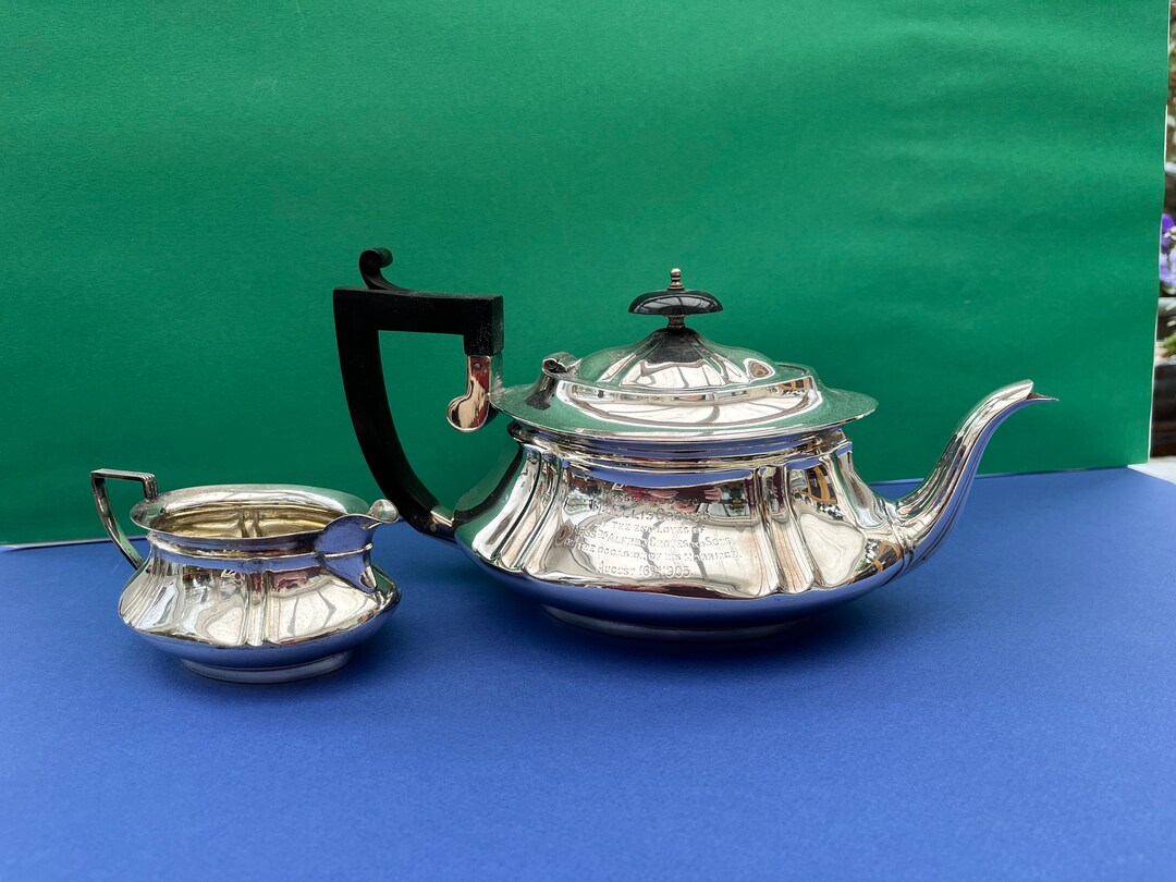 Antique Silver Plated Teapot and Cream Jug 1905 Etsy