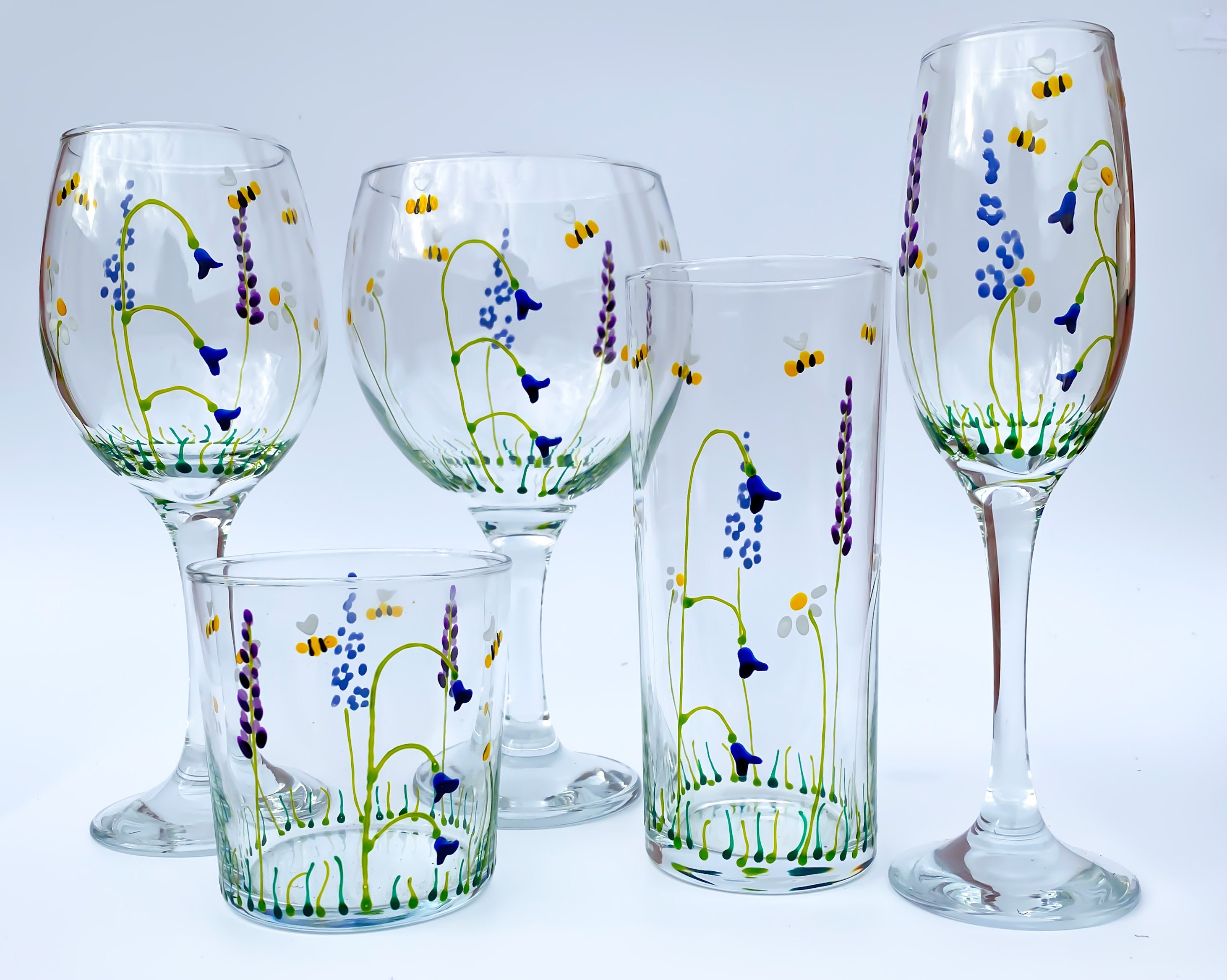 Hand Painted Wild Meadow Wine Glass Etsy UK