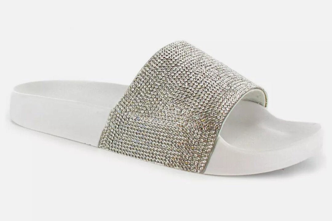 Ladies Diamante Glitter Sliders Slip On Slippers Sandals Shoe | Etsy