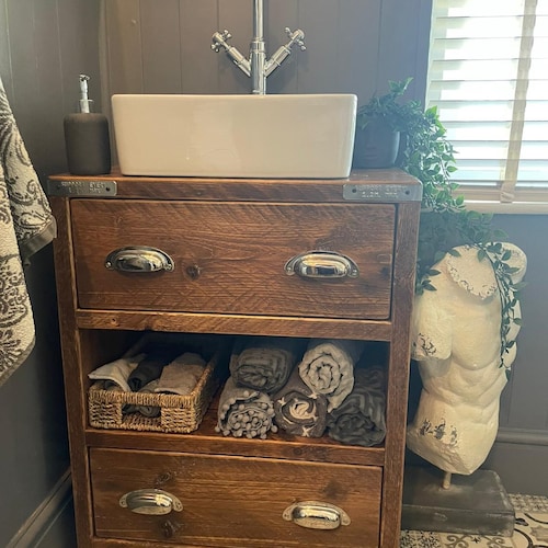 Rustic Chunky Solid Wood Bathroom Washstand Vanity Sink Unit Etsy