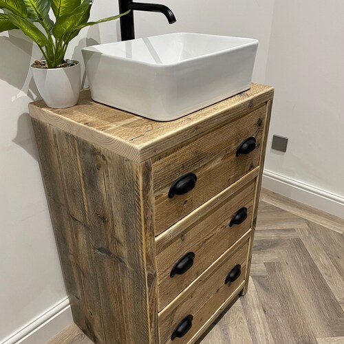Rustic Chunky Solid Wood Bathroom Washstand Vanity Sink Unit Etsy UK