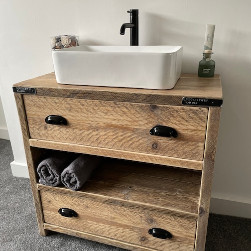 Rustic Chunky Solid Wood Bathroom Washstand Vanity Sink Unit Etsy UK