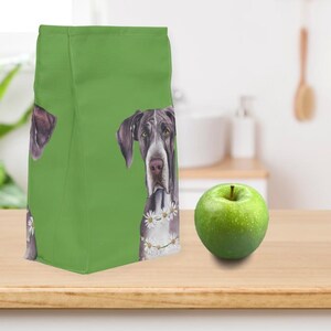 Great Dane Lunch Bag - Waterproof and Insulated Roll Down Lunch Sack - Great Dane Lunch Box - Dog Lover Reusable Lunch Bag - Green Lunch Box