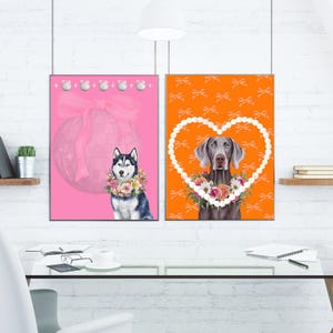 Impression d&#39;art mural chien Husky, chien fantaisiste art imprimable boule disco rose en téléchargement numérique décoration murale téléchargement immédiat décoration d&#39;intérieur cadeau pour amoureux des chiens