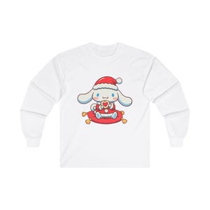 Cinnamoroll Christmas Cookie Long Sleeve Tee, Kawaii Holiday Shirt, Cute Sanrio Top, Pomysł na świąteczny prezent, Przytulne zimowe ubrania