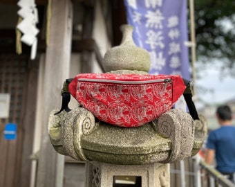 Deadstock vintage Kimono Obi Handmade Fanny Pack / Sac à bandoulière (Motif De cerf mythique)