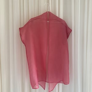 Transparent, hand-dyed, airy, light silk blouse in strawberry pink