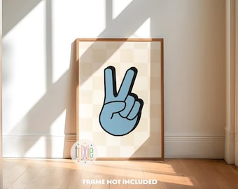Retro style print, peace wall art, boys bedroom prints, colourful kids decor, cool kids print, teen prints, checkerboard