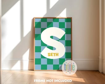 Impresión de nombre personalizada, tablero de ajedrez, impresión infantil moderna, impresiones para niños, dormitorio para niños, guardería retro, impresiones para adolescentes, decoración infantil colorida