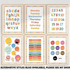 Kids educational, set of 2 3 4 5 6 prints, preschool learning, back to school, classroom print, playroom decor, educational posters image 2