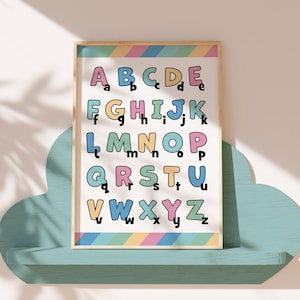 Kinder lehrreich, Alphabet Druck, Vorschullernen, Kinderwandkunst, Schulanfang, Lernposter, Spielzimmerwandkunst