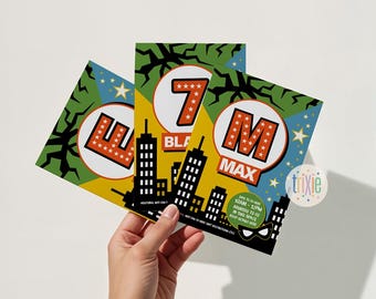 Invitación imprimible, invitación de cumpleaños para niños, fiesta de superhéroes, fiesta infantil genial, invitación digital para fiestas, invitación para fiestas infantiles, temática de superhéroes