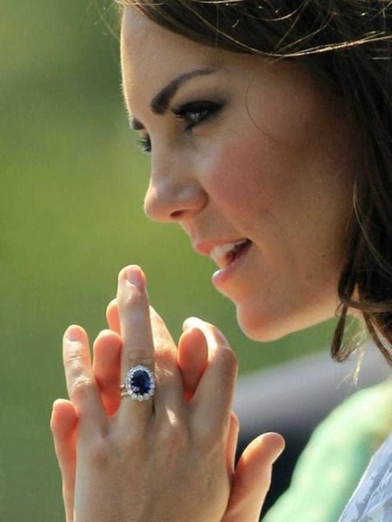 Emerald Cut Blue Sapphire & Diamond Lady Di Ring 14k White Gold 5.68ct -  AD1576