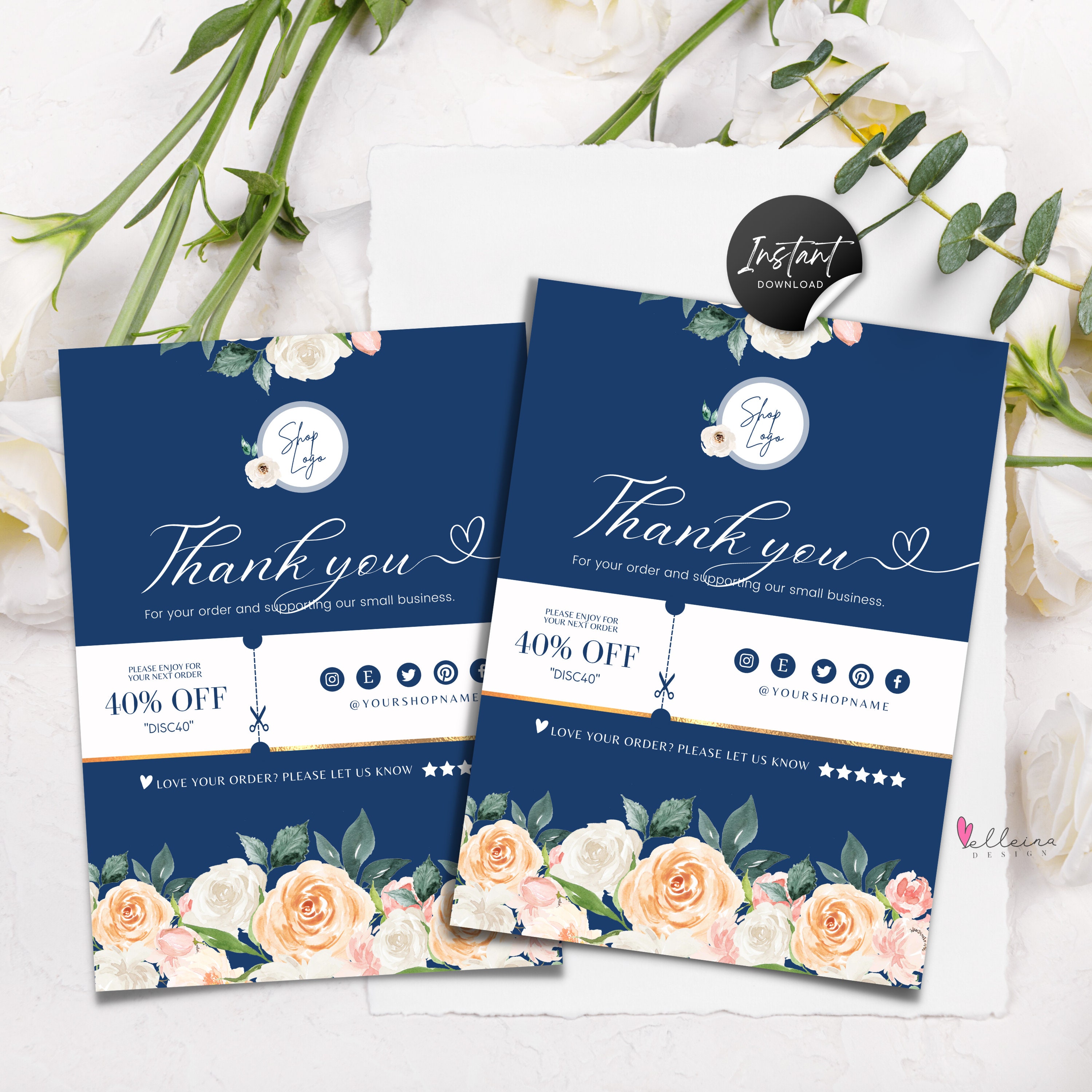 Luxury Thank You Card Printable Template Flowers Business - Etsy Hong Kong