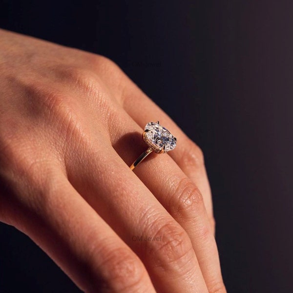 3 CT Oval Cut Diamond Hidden Halo Engagement Ring, F/VS1 IGI Certified Lab Grown Diamond Ring, 14K White Gold Wedding Ring, Anniversary Ring