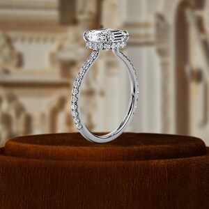 1CT Asscher Lab Grown diamond Wedding Ring, 14K Gold Solitaire Hidden Halo Ring, Prong Setting with Pave Accent Diamond Ring, IGI Certified
