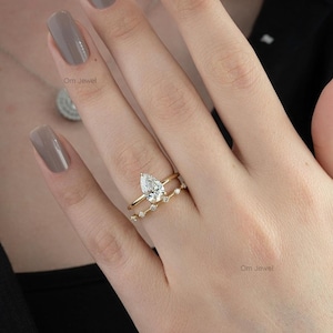 2 CT Pear Cut Lab Grown Diamond Bridal Set Ring, E/VS2 Lab Created Diamond Engagement Ring IGI Certified Diamond 14K White Gold Wedding Ring
