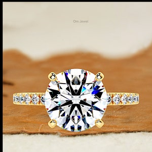 14K Yellow Gold Lab Grown Diamond Engagement Ring, Lab Created Diamond Engagement Ring, 1 to 2.5 Carat Round Cut Diamond Wedding Ring Gift