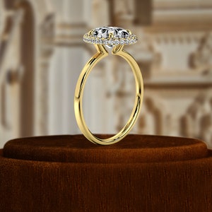 1 TO 1.5 CT Lab-Grown Oval Diamond Cathedral Hidden Halo Engagement Ring, F/VS1 IGI Certified, Lab Oval Diamond Halo Ring, 14K Yellow Gold