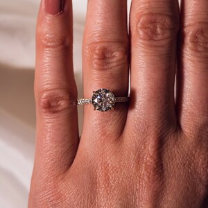 2 CT Round Cut Lab Grown Diamond Engagement Ring, IGI Certified E/VS2 Lab Created Diamond Ring, Pave Setting Wedding Ring, Hidden Halo Ring