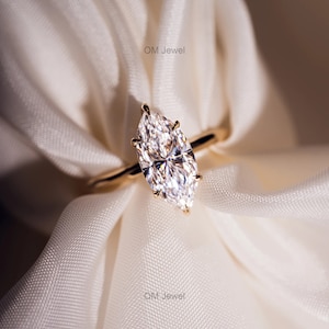2 CT Marquise Cut Lab Grown Diamond Engagement Ring, E/VS1 IGI Certified Diamond Wedding Ring, Bridal 14K White Gold Anniversary Ring Gift