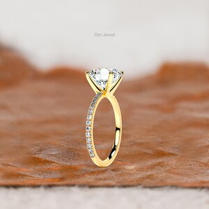 Lab Grown Diamond Engagement Ring, 1 to 2.5 Carat Round Cut Lab Created Diamond Wedding Ring, 14K Yellow Gold Minimalist Anniversary Ring