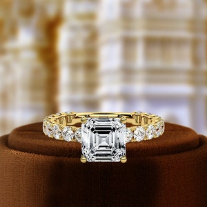 1 CT Lab Grown Diamond Engagement Ring, IGI Certified Lab Created Diamond Ring, Pave Set Engagement Ring, Asscher Cut Diamond Wedding Ring