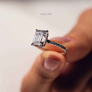 2.5 CT Emerald Cut Engagement Ring, IGI Certified Lab Grown Diamond Ring, F/VS1 Lab Created Diamond Wedding Ring, 14K Gold Hidden Halo Ring