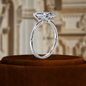 14k Solid Gold Solitaire, 1.00 CT Emerald Cut Lab Grown Diamond , Half Bezel Wedding Ring, Diamond Wedding Ring, Wedding Gifts For Her