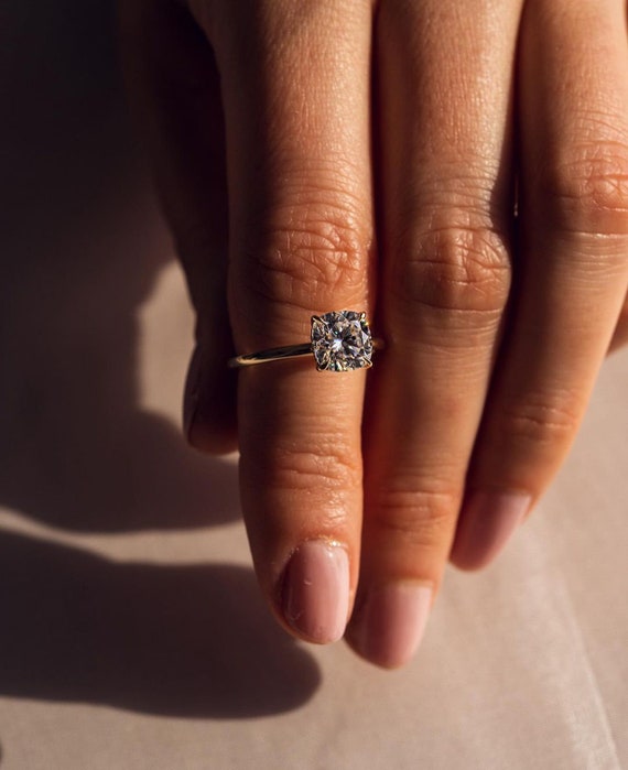 Hidden Halo Engagement Ring, Carat Cushion Cut Lab Grown