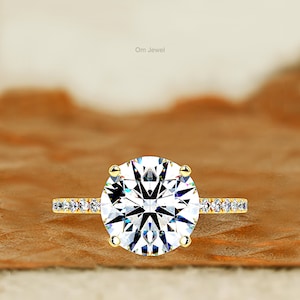 Lab Grown Diamond Engagement Ring, Round Cut Diamond Wedding Ring, Unique Proposal Ring, 14K Yellow Gold Lab Created Diamond Ring For Her