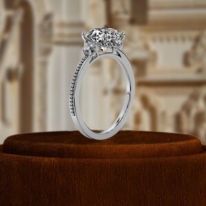 1.5 CT Round Lab Grown Diamond Engagement Ring, Vintage Filigree Setting Ring, 14K Solid Gold Wedding Ring, Bridal 14K White Gold Ring Gift
