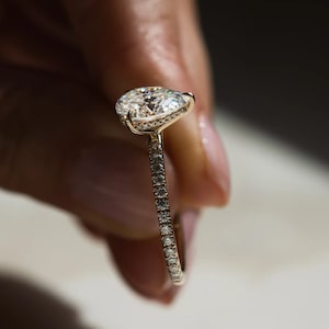 2 CT Lab Grown Diamond Hidden Halo Engagement Ring, Pear Cut E/VS2 IGI Certified Lab Created Diamond Wedding Ring, Solid 14K White Gold Ring