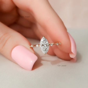 2 CT Marquise Cut Lab Grown Diamond Ring, F/VS2 Lab Created Engagement Ring, Hidden Halo Diamond Wedding Ring, 14K White Engagement Ring