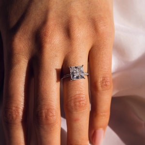 2.5 CT IGI Certified Lab Grown Diamond Engagement Ring, E/VS2 Princess Cut Lab Grown Diamond Wedding Ring, 14K White Gold Hidden Halo Ring