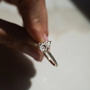 2 CT Lab Grown Diamond Hidden Halo Engagement Ring, Pear Cut F/VS2 IGI Certified Lab Created Diamond Ring, 14K White Gold Wedding Ring Gift