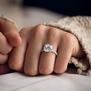 2.5 CT Cushion Cut Diamond Engagement Ring, F/VS2 IGI Certified Lab Grown Diamond Ring, Pave Set Engagement Ring, White Gold Wedding Ring