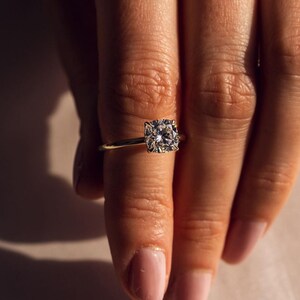 1.5 Carat Cushion Cut Lab Grown Diamond Engagement Ring, IGI Certified D/VS2 Lab Created Diamond Wedding Ring, 14K White / Yellow Gold Ring