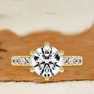 1 Carat Lab Grown Diamond Engagement Ring, IGI Certified Lab Created Engagement Ring, Round Cut Diamond Wedding Ring, 14K Yellow Gold Ring