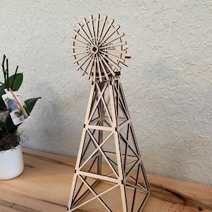 Digitale download, miniatuur windmolen, lasergesneden, Glowforge, boerderij, kerststal, landbouw, SVG-bestand