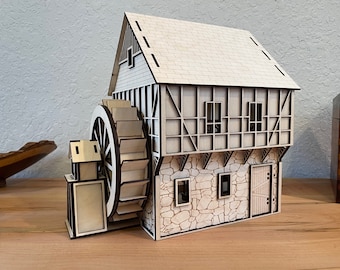 Water Wheel Mill Laser Cut Miniature Model Rustic Country Decor SVG Digital Download