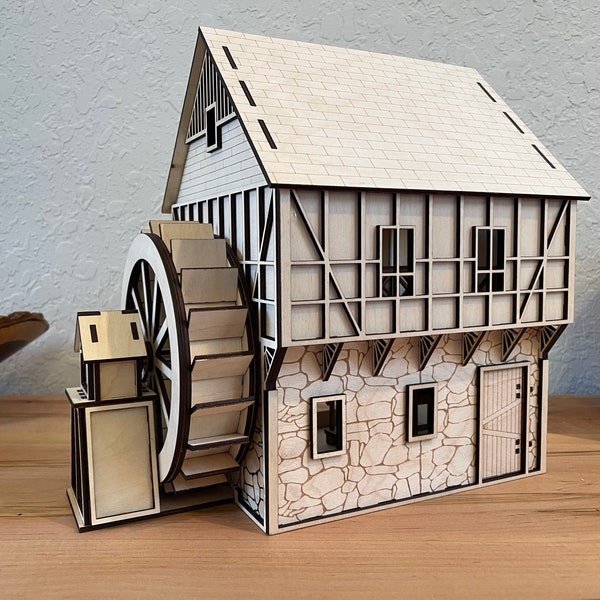 Digital Download SVG- Laser Cut Water wheel waterwheel grain mill, Glowforge, Laser cutter, Nativity, Model, Kit, laser cutter