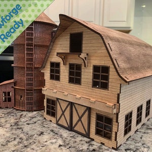 Descarga digital, granero y silo en miniatura, corte láser, glowforge, granja, natividad, agricultura