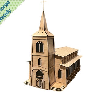 Digital Download - Laser Cut Church, Glowforge, Nativity, LED lights, Lamp, Model, Kit