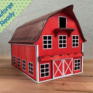 Descarga digital, Granero miniatura, Corte láser, Glowforge, Puertas correderas, Natividad, Lámpara de escritorio
