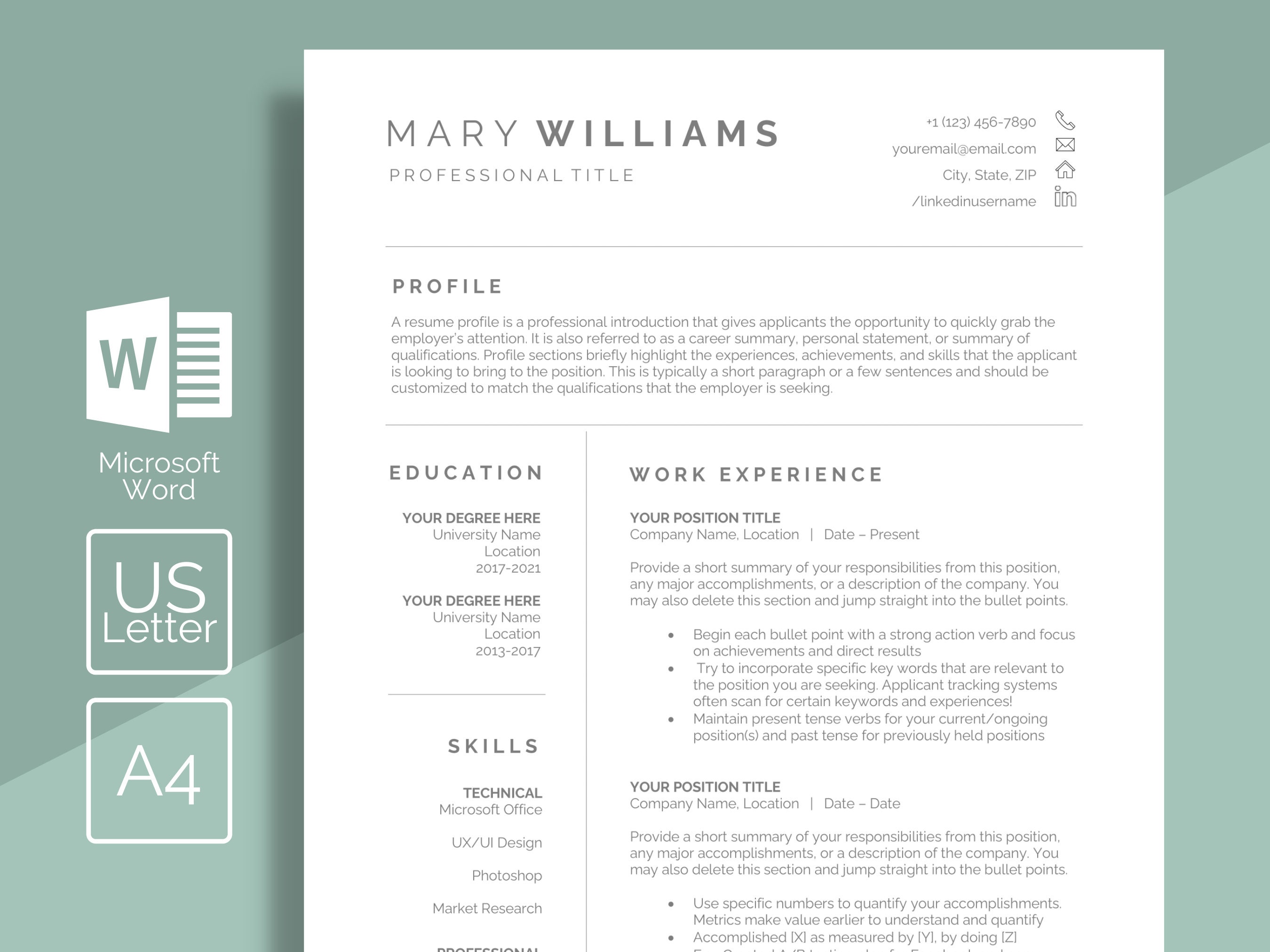 Minimal Resume Template Microsoft Word Template Professional Modern ...