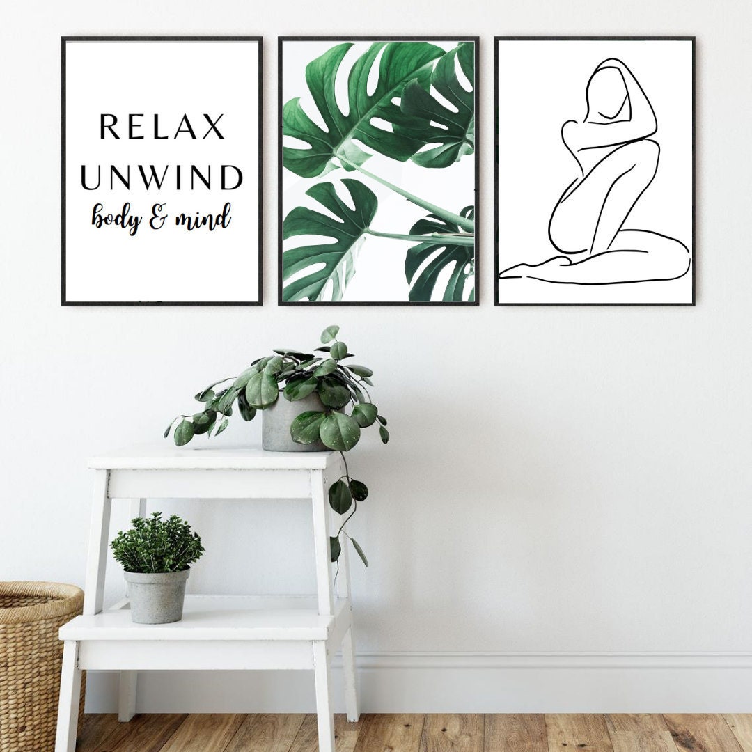 Set of 3 Bathroom Wall Art prints Nature theme Minimalist | Etsy