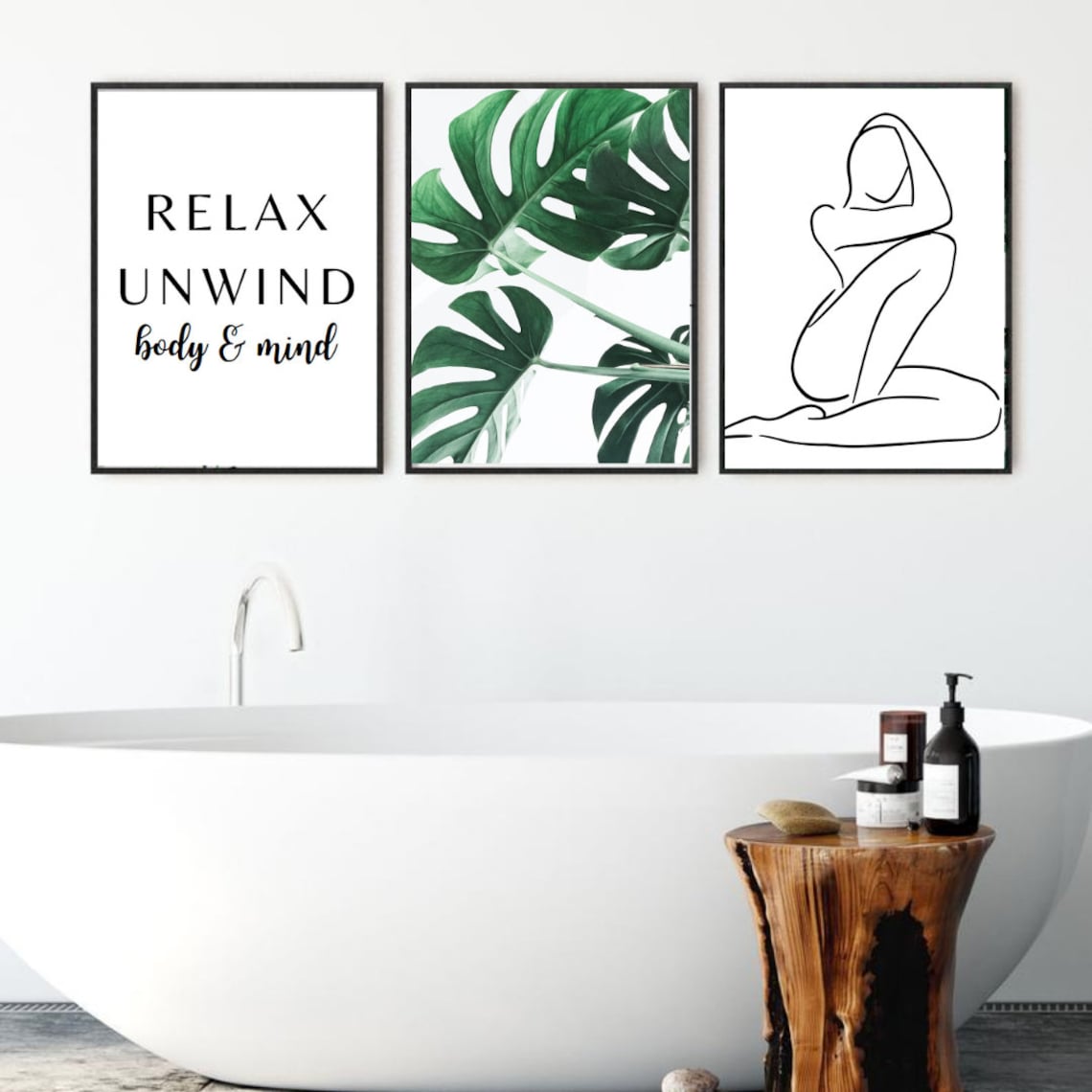Set of 3 Bathroom Wall Art prints Nature theme Minimalist Etsy