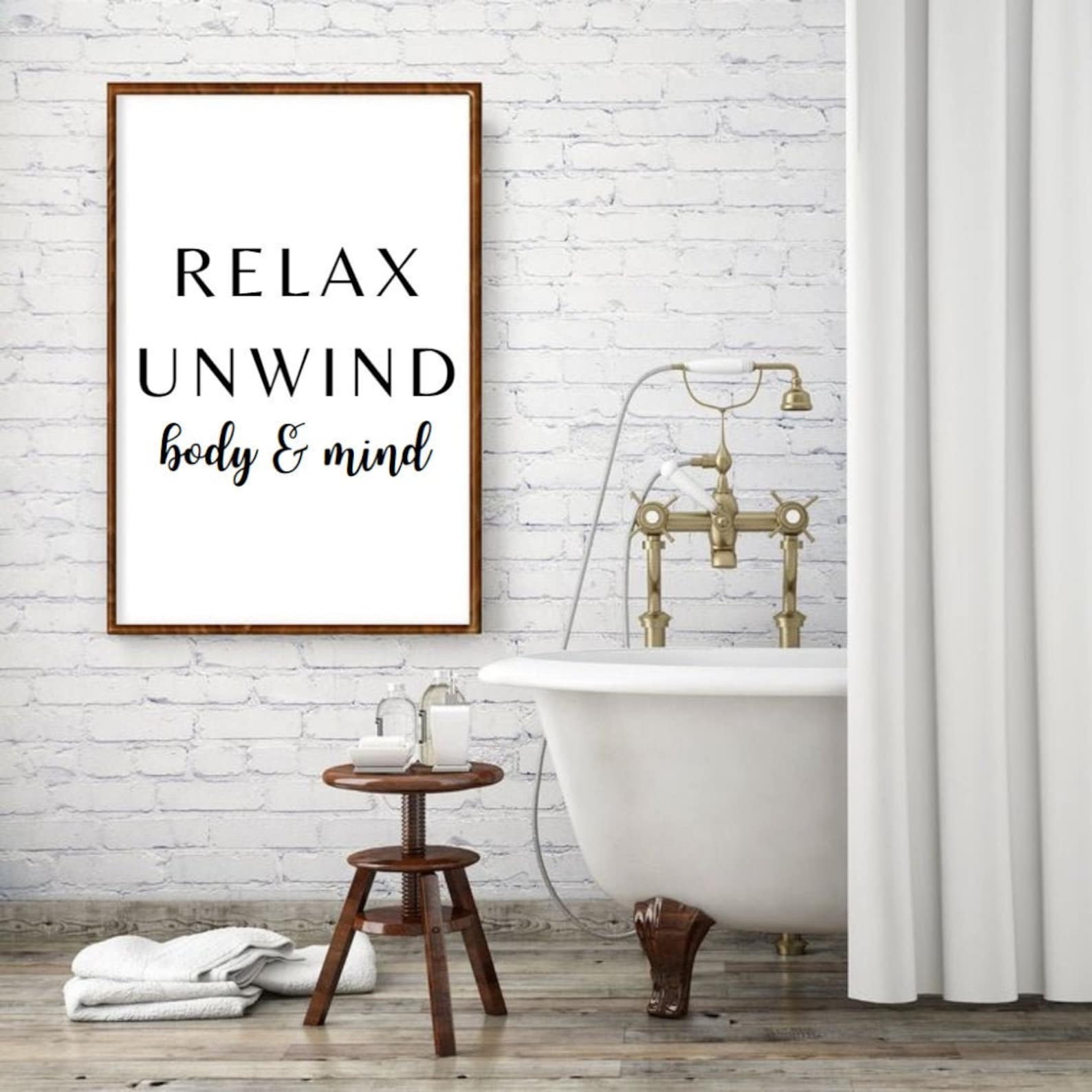 Soak Relax Unwind Bathroom Spa Wall Art, Minimalist Wall Decor