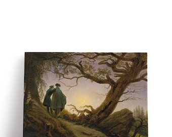 Caspar David Friedrich Artwork, Two Men Contemplating The Moon | Canvas Print Wall Art